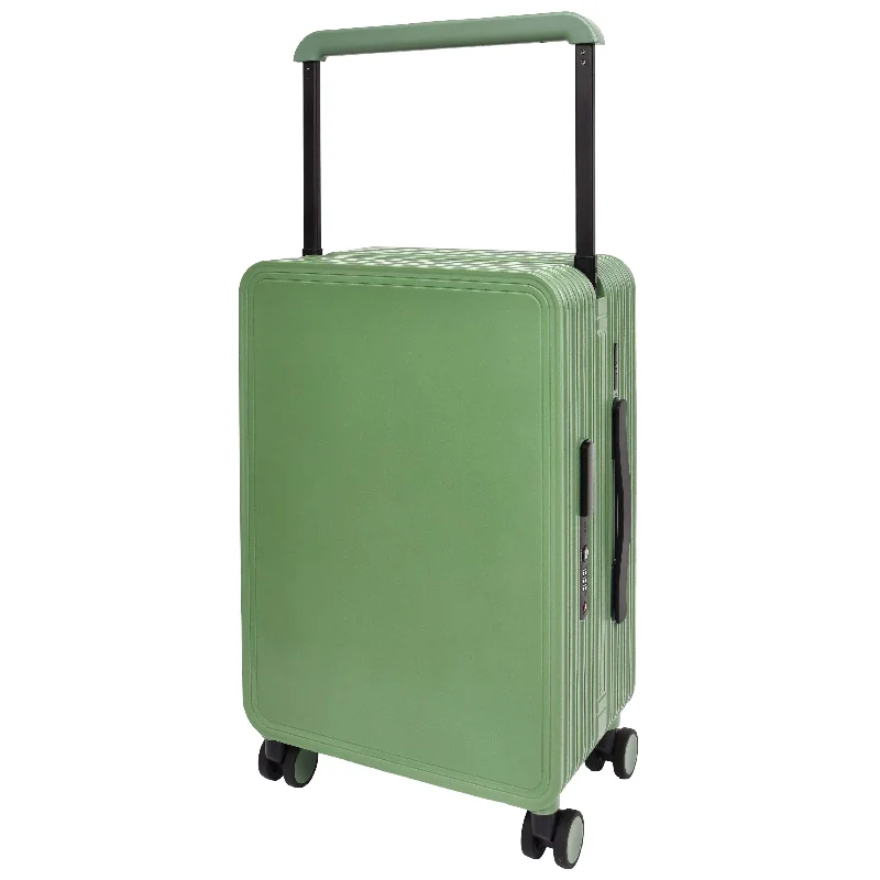 suitcase with soft wheels-20" Cabin Size USB Port Suitcase Four Wheels Hard Shell Smart Luggage Expedition Green