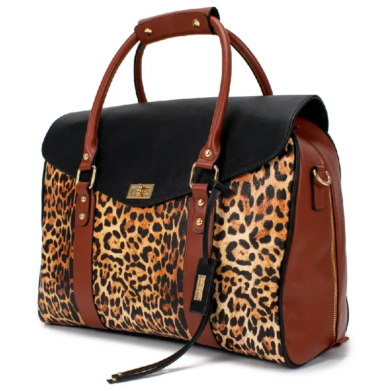 Tote Bag for sports-Badgley Mischka Leopard Print Travel Tote Weekender Bag