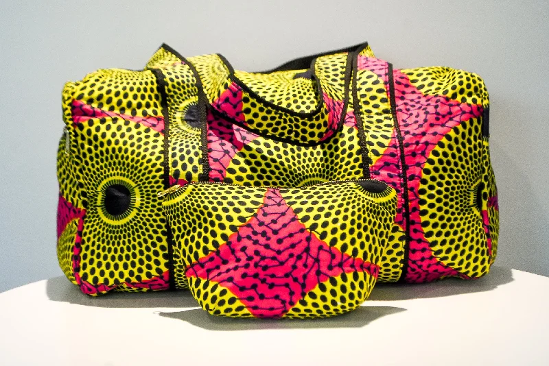 Duffel Bag with quick access-African Print Duffel and Cosmetic Bag Set