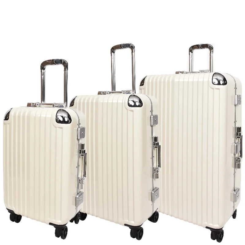 suitcase with travel straps-Four Wheel Suitcase Metal Frame Luggage Navigator Off White