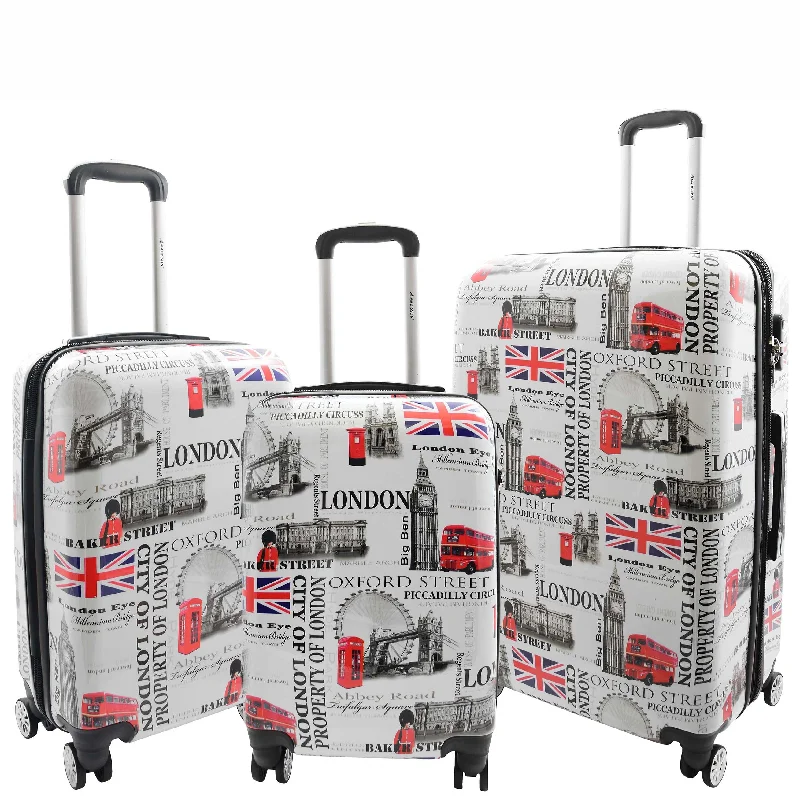 suitcase with compact design-Four Wheels Hard Shell London City Print Suitcase Lockable Travel Luggage