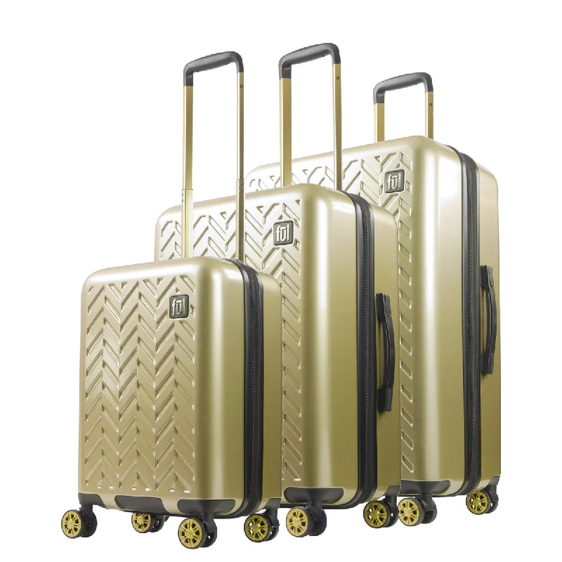 suitcase for city trips-Ful Groove Expandable Hardside Spinner 3 Pc Luggage Set, Gold