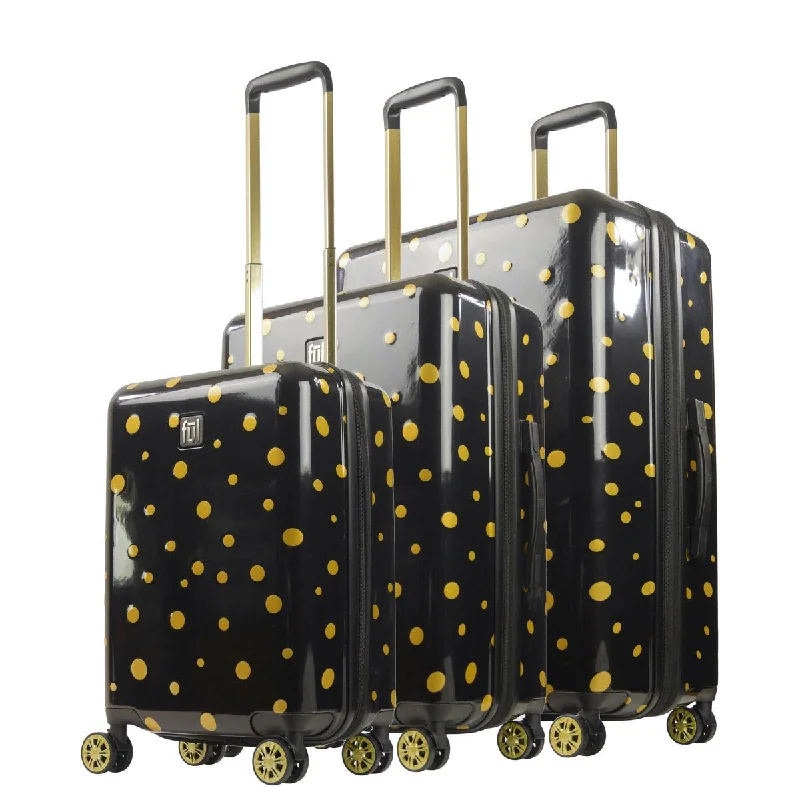 suitcase for fast escapes-Ful Impulse Mixed Dots Hardside Spinner Luggage 3pc set, Black