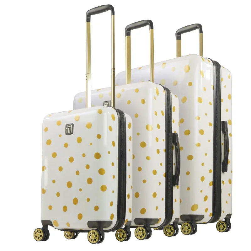 suitcase with tough design-Ful Impulse Mixed Dots Hard sided Spinners 3pc set, White