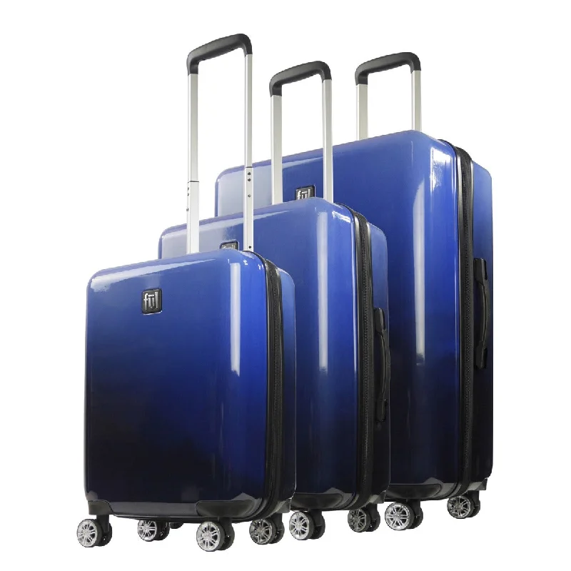 suitcase with travel tips-Ful Impulse Ombre Hardside Spinner Luggage 3pc set, Blue