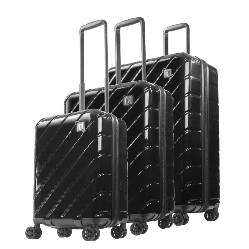 suitcase with soft fabric-Ful Velocity Expandable Hardside Spinner 3 Pcs Set, Black