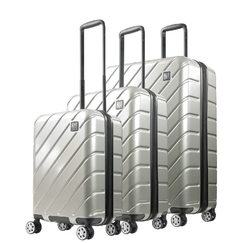 suitcase with travel straps-Ful Velocity Expandable Hardside Spinner 3 pcs set, Silver