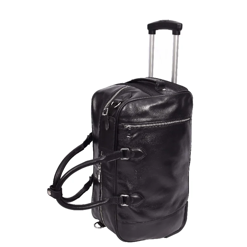 Duffel Bag for air travel-Genuine Leather Wheeled Holdall Duffel Weekend Overnight Bag Whitby Black