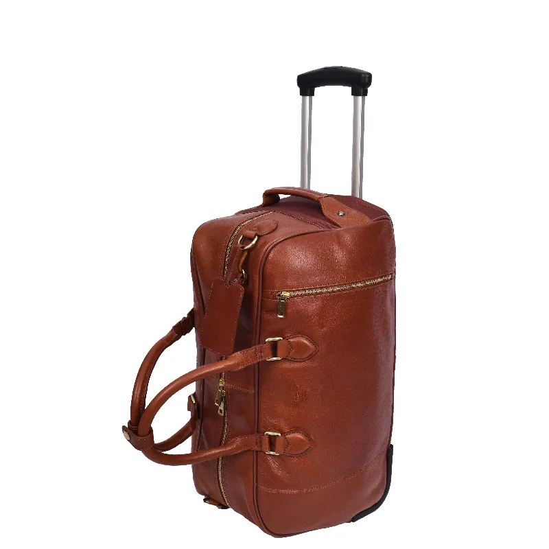 Duffel Bag for gym clothes-Genuine Leather Wheeled Holdall Duffel Weekend Overnight Bag Whitby Tan