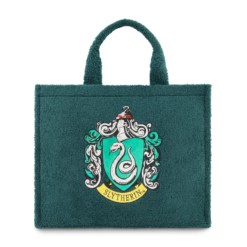 Tote Bag for bridesmaids-Harry Potter Slytherin Crest Sherpa Tote with Trolley Strap