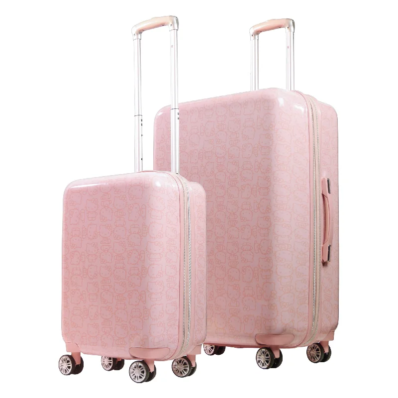 suitcase for heavy travel-Hello Kitty All Over Print Hard-sided Pink Spinner Luggage 2 pc Set