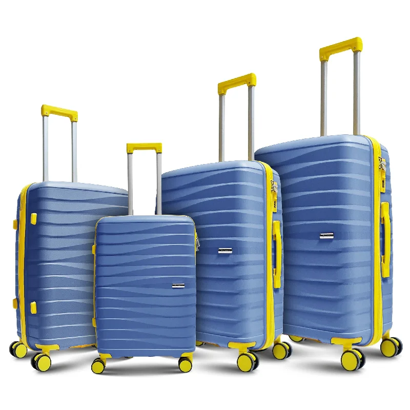 suitcase with easy straps-Karry-On Premium 4-Piece Hard Shell Luggage Set with Yellow Accents (32,28,24,20)