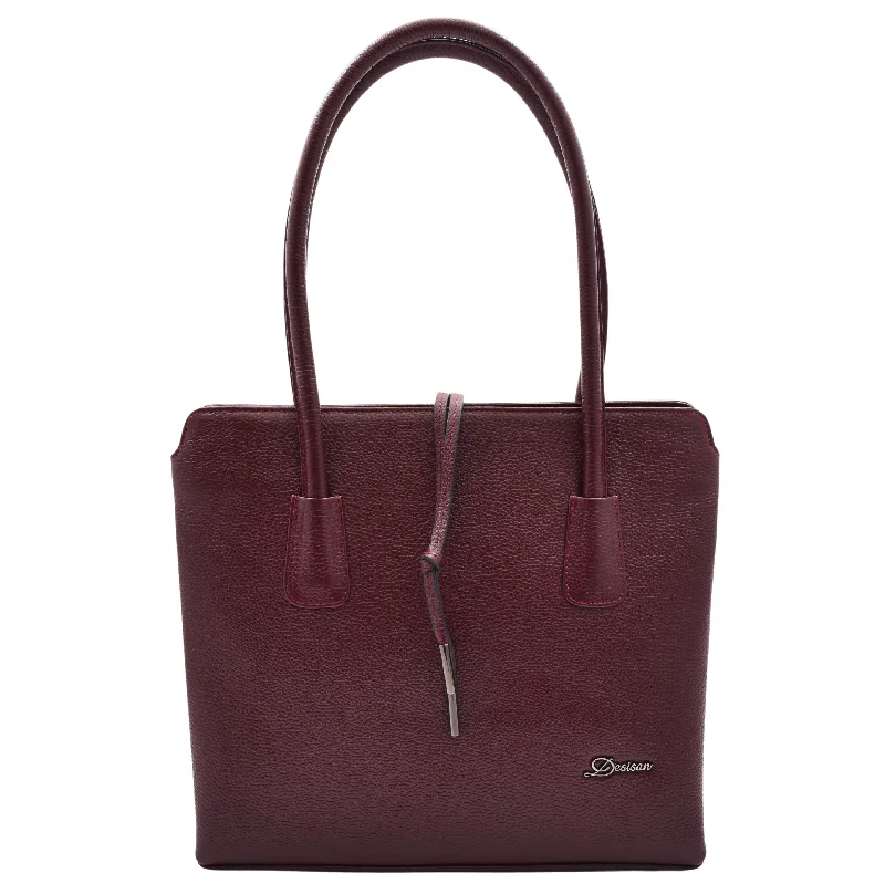 Tote Bag with waterproof lining-Leather Classic Tote Style Zip Opening Large Shoulder Bag CYNTHIA Burgundy