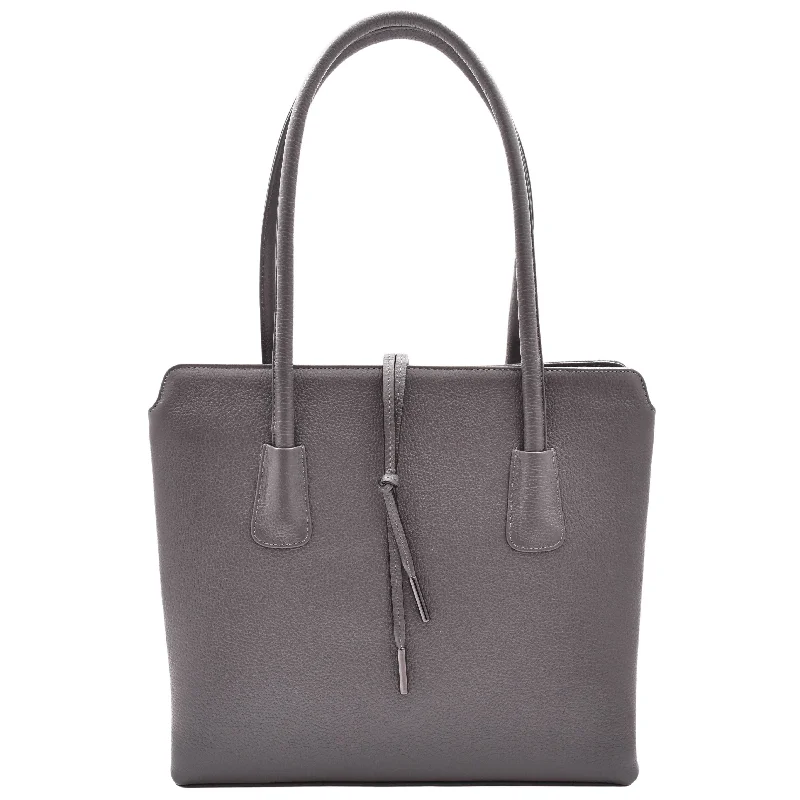 Tote Bag for casual use-Leather Classic Tote Style Zip Opening Large Shoulder Bag CYNTHIA Grey