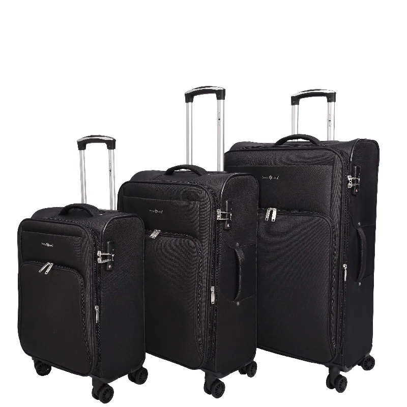 suitcase trendy colors-Lightweight Soft Suitcase 8 Wheel Expandable Luggage Pokeno Black