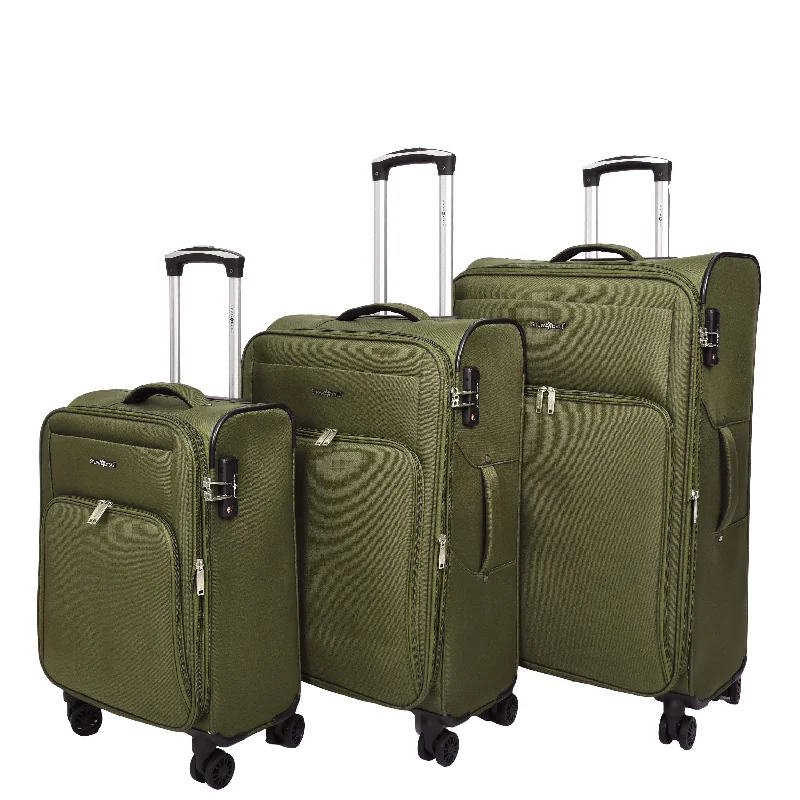 suitcase premium quality-Lightweight Soft Suitcase 8 Wheel Expandable Luggage Pokeno Khaki