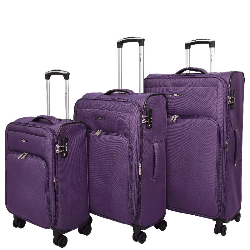 suitcase for road trips-Lightweight Soft Suitcase 8 Wheel Expandable Luggage Pokeno Purple