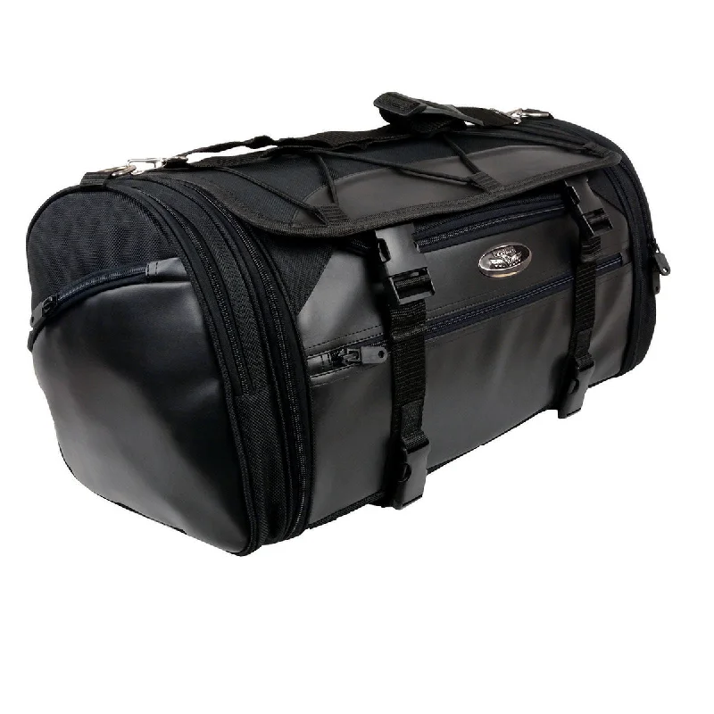 Duffel Bag with waterproof zipper-Milwaukee Leather SH694 Large Black Textile and PVC Duffel Style Motorcycle Rack Bag