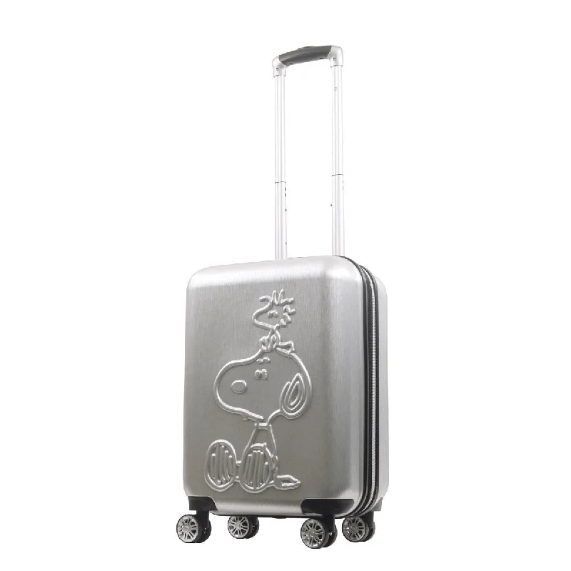 suitcase for city trips-Peanuts Snoopy & Woodstock Silver 22" Carry-on Spinner Luggage