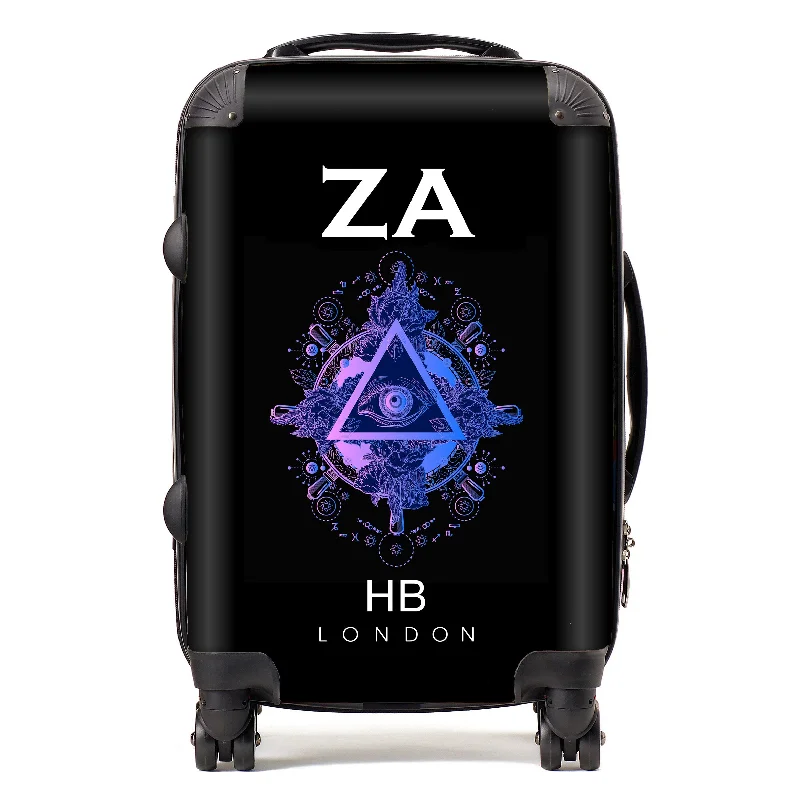 suitcase with heavy load-Personalised All Seeing Eye with White Font Initial Suitcase