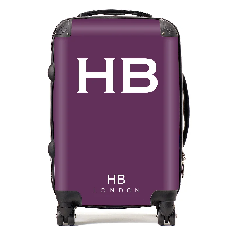 suitcase with lightweight build-Personalised Aubergine with White Font Initial Suitcase