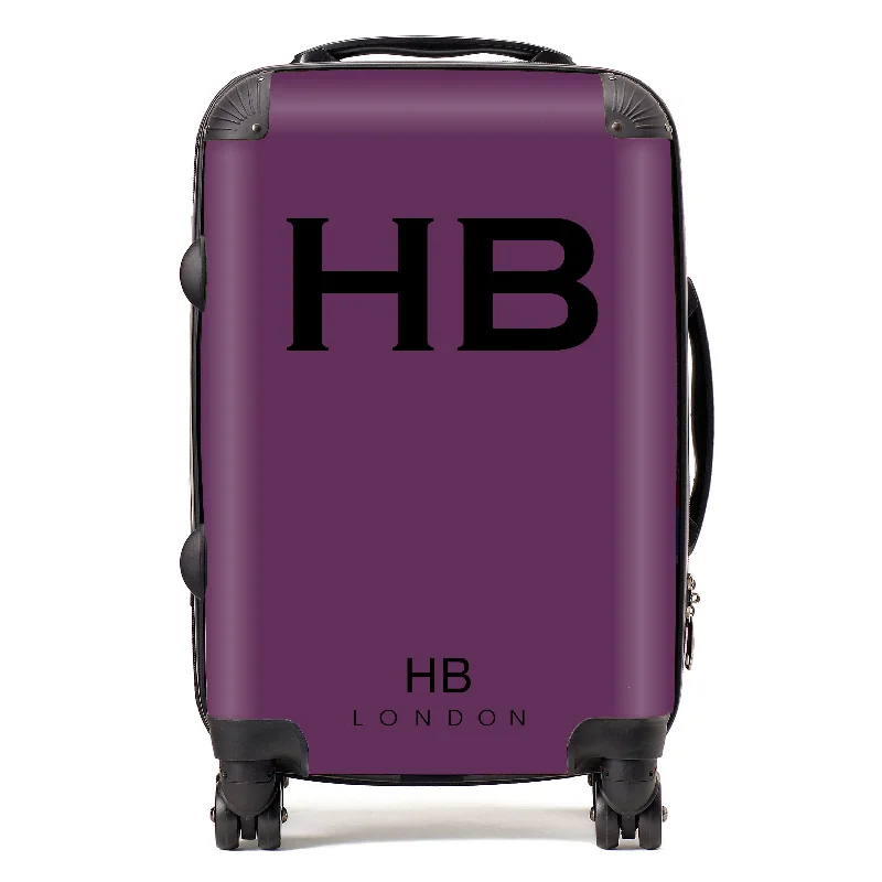 suitcase with sleek wheels-Personalised Aubergine with Black Font Initial Suitcase