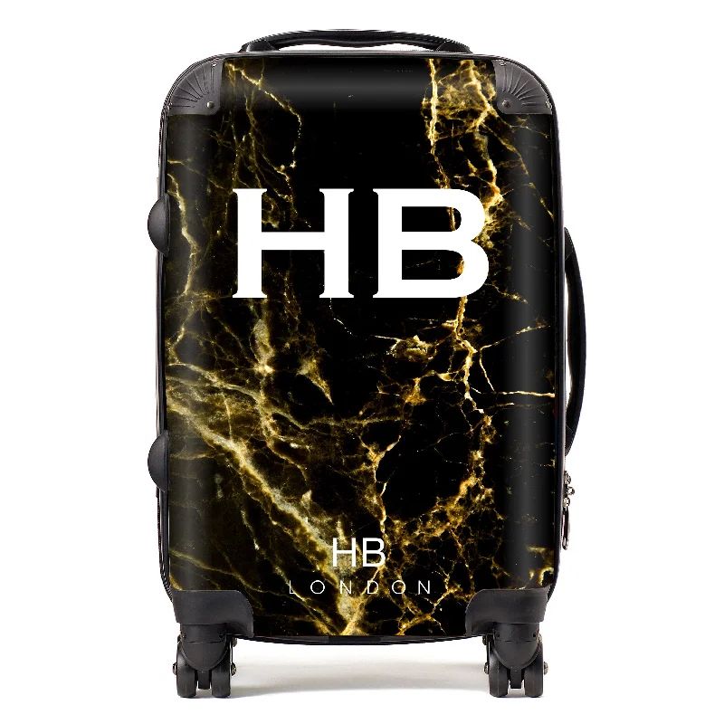 suitcase weather resistant-Personalised Black and Gold Marble Initial Suitcase