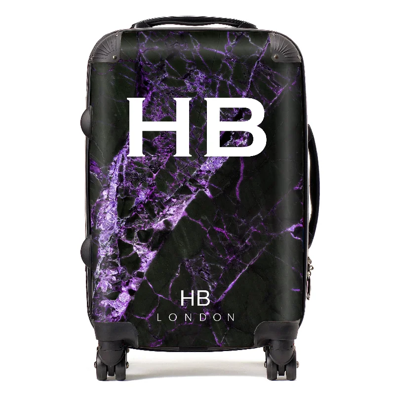 suitcase for overnight stay-Personalised Black and Purple Cracked Marble Initial Suitcase