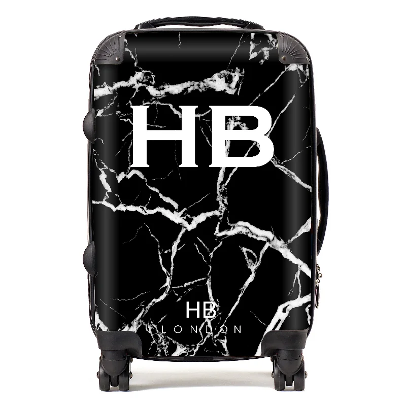 suitcase lightweight carry-on-Personalised Black and White Marble Initial Suitcase