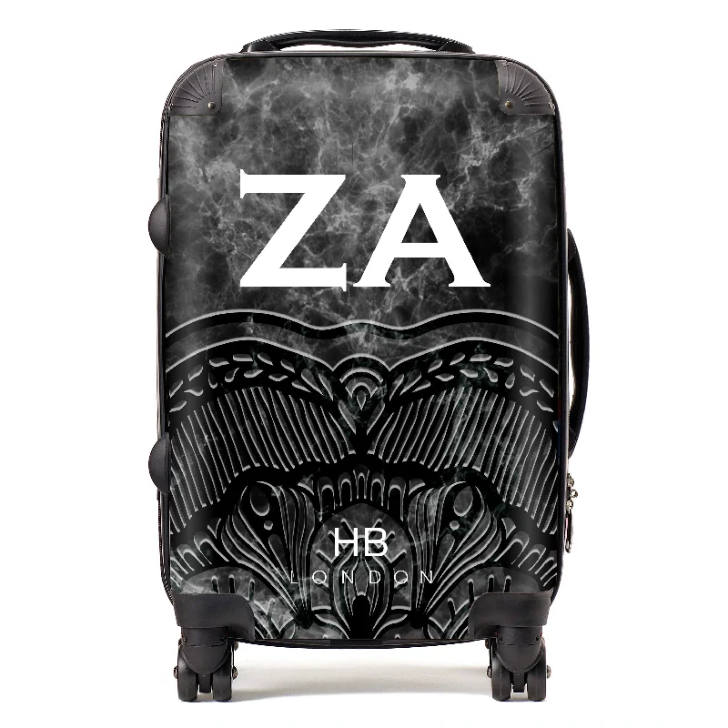 suitcase fabric options-Personalised Black Angel Marble with White Font Initial Suitcase