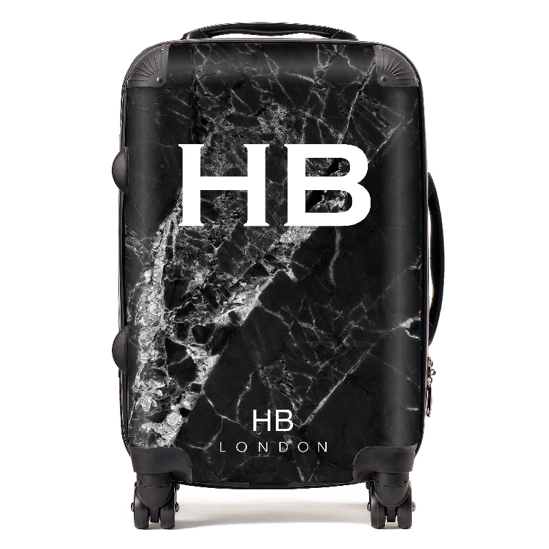 suitcase for rural travel-Personalised Black Cracked Marble Initial Suitcase