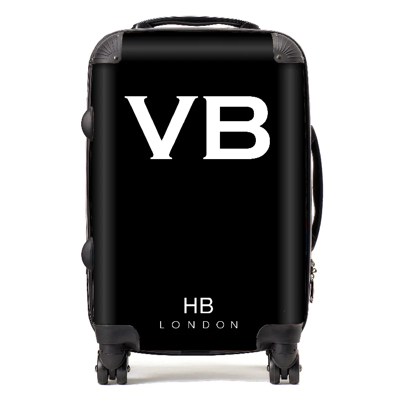 suitcase for long vacations-Personalised Black with White Font Initial Suitcase