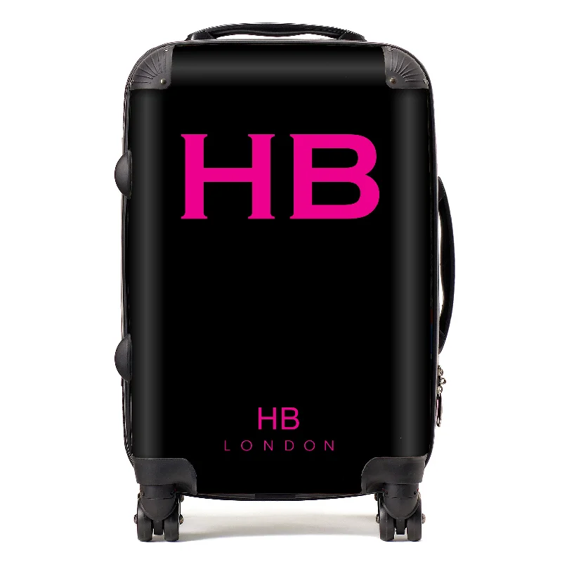 suitcase medium size-Personalised Black with Hot Pink Font Initial Suitcase