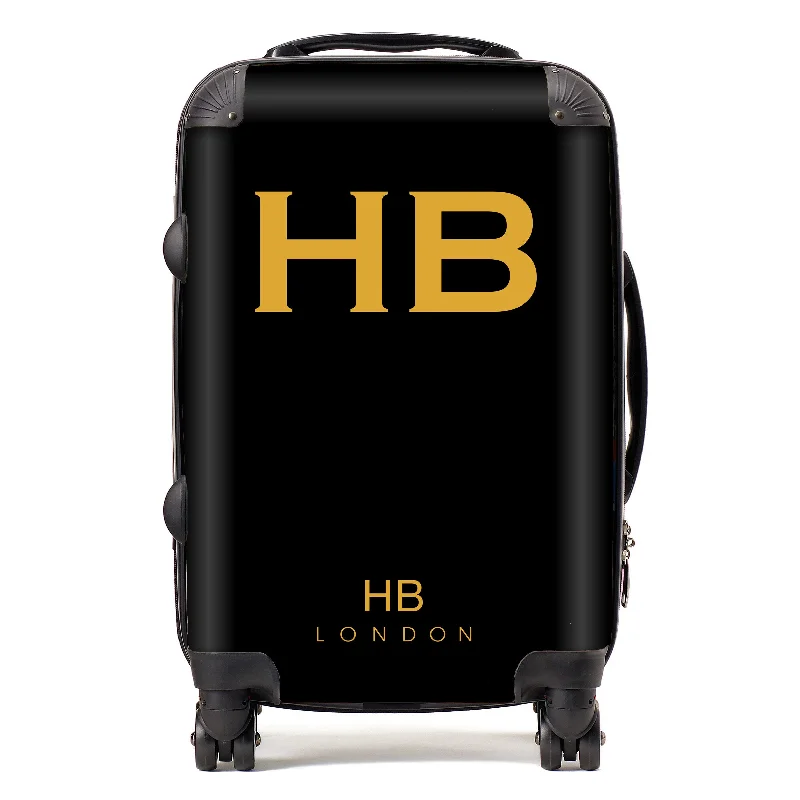 suitcase summer vacation-Personalised Black with Mustard Font Initial Suitcase