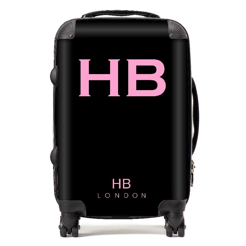 suitcase for moving-Personalised Black with Pink Font Initial Suitcase