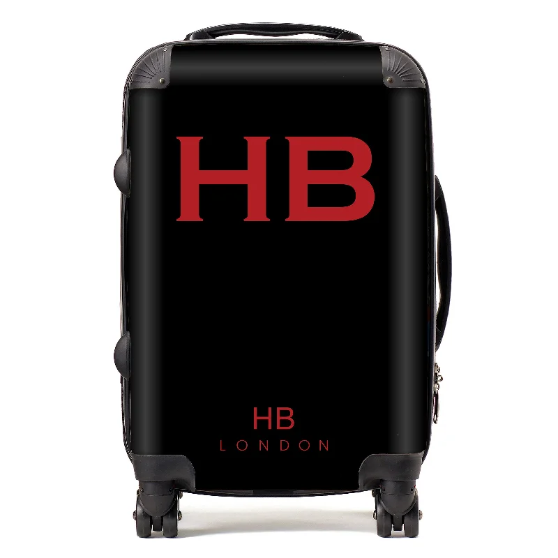 suitcase rental services-Personalised Black with Red Font Initial Suitcase