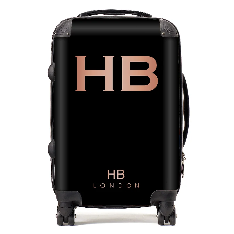 suitcase small size-Personalised Black with Rose Gold Font Initial Suitcase