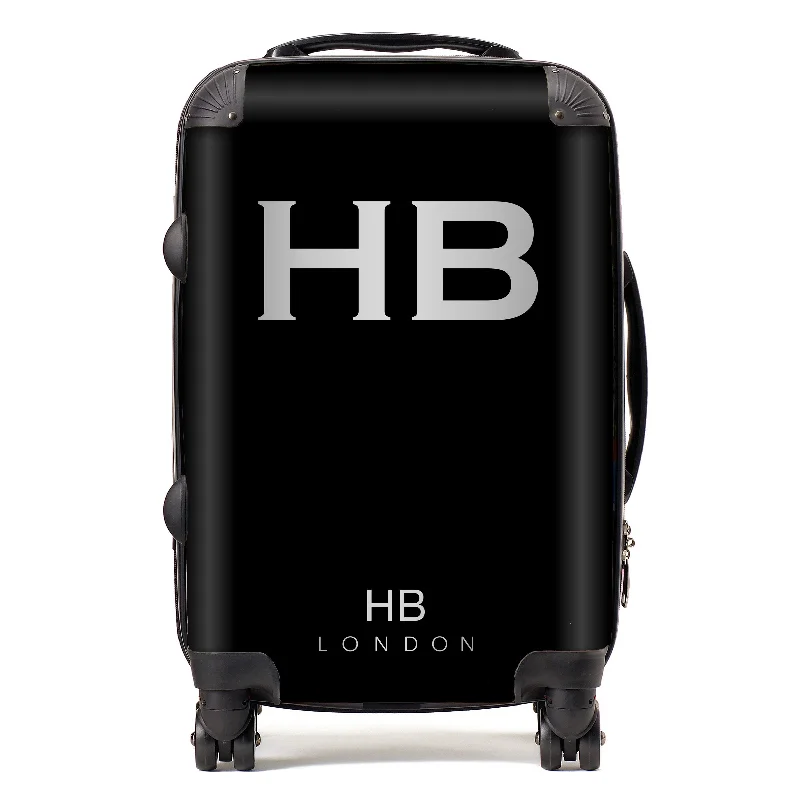 suitcase with USB port-Personalised Black with Silver Font Initial Suitcase