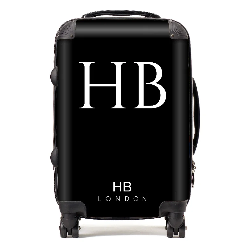 suitcase storage ideas-Personalised Black with White Classic Font Initial Suitcase