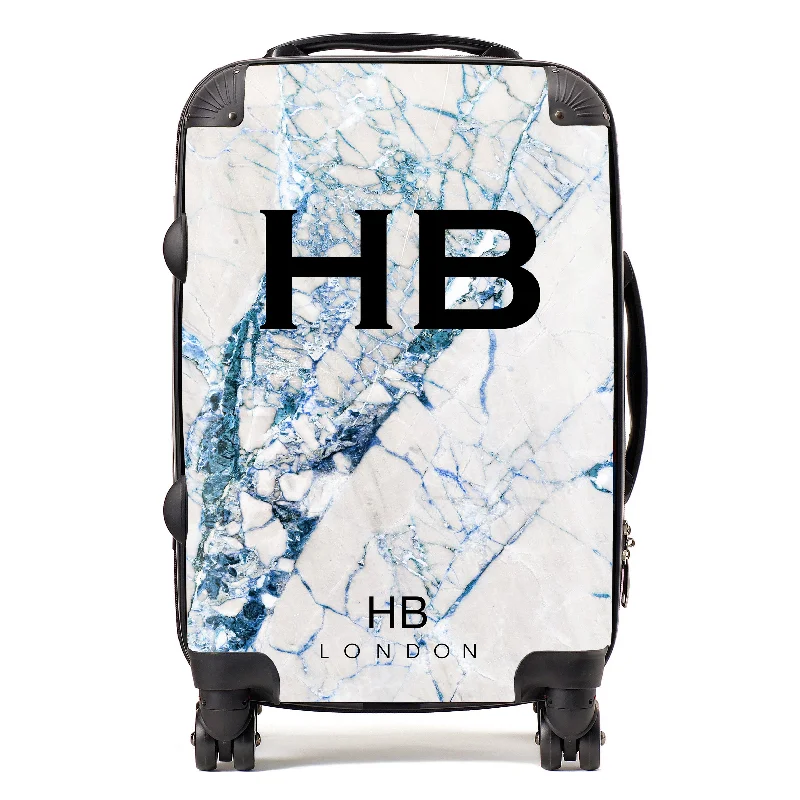 suitcase with easy access-Personalised Blue Cracked Marble Initial Suitcase