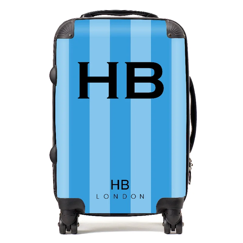 suitcase for frequent travel-Personalised Blue Stripe with Black Font Initial Suitcase