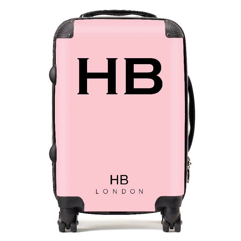 suitcase with modern tech-Personalised Blush with Black Font Initial Suitcase