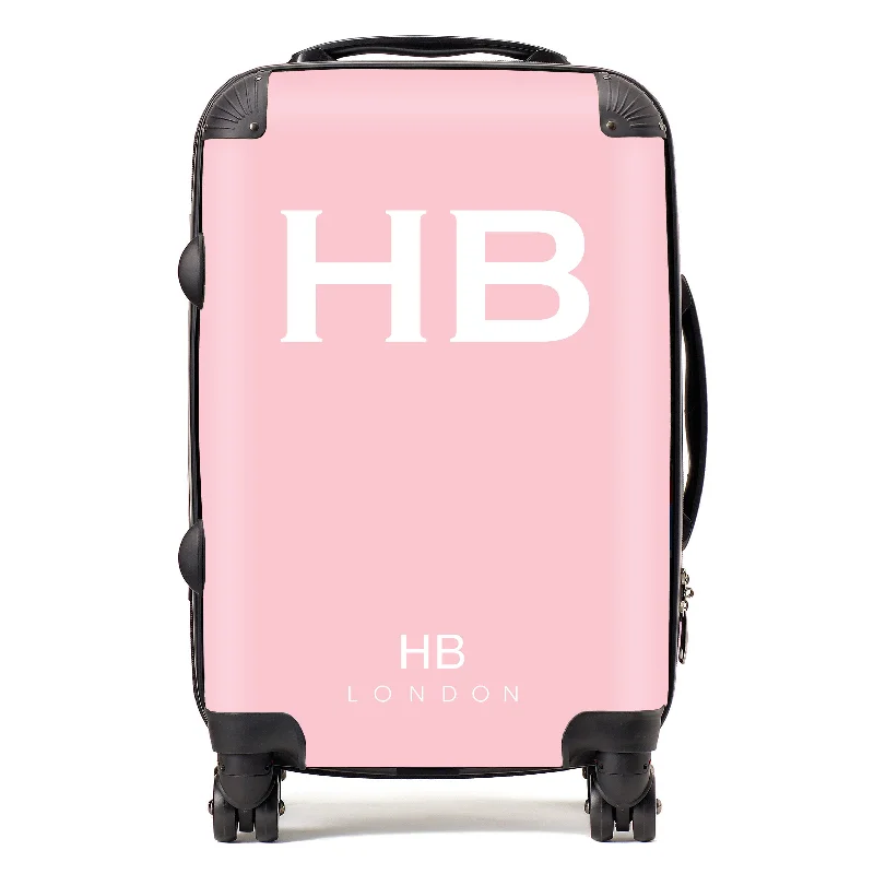 suitcase for stylish travel-Personalised Blush with White Font Initial Suitcase