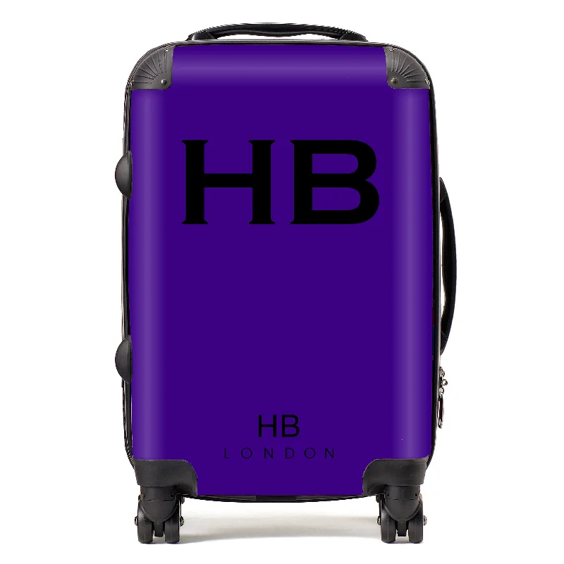 suitcase for long stays-Personalised Cadbury Purple with Black Font Initial Suitcase