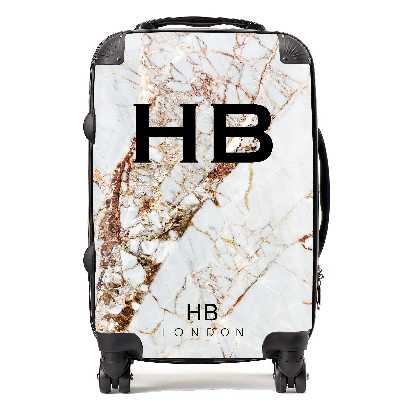 suitcase with retractable handle-Personalised Natural Cracked Marble Initial Suitcase