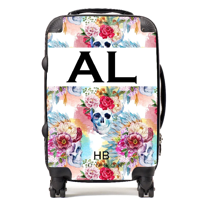 suitcase for modern travel-Personalised Skull and Feathers Initial Suitcase