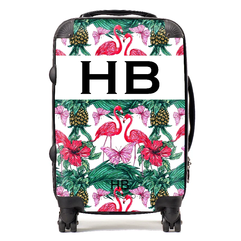 suitcase with side support-Personalised Flamingo and Butterfly Print Initial Suitcase