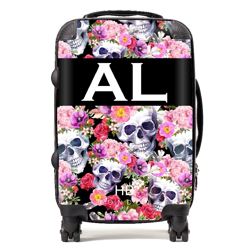 suitcase for tough travel-Personalised Floral Skull Initial Suitcase