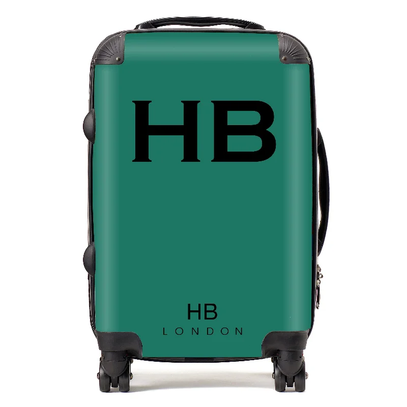 suitcase for long journeys-Personalised Forest Green with Black Font Initial Suitcase