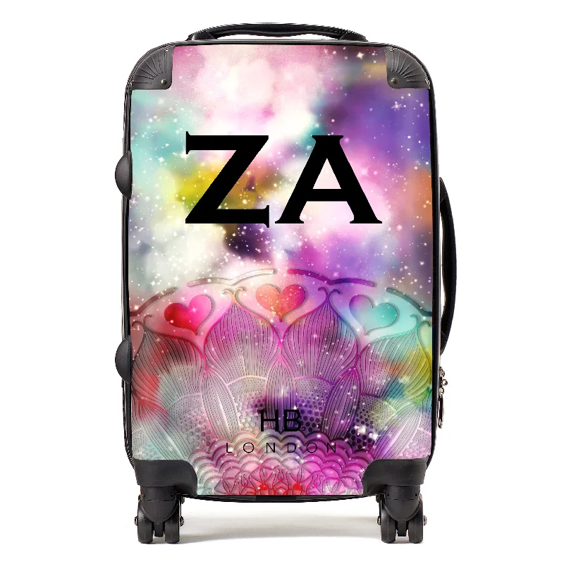 suitcase for long stays-Personalised Galaxy Fantasy with Black Font Initial Suitcase